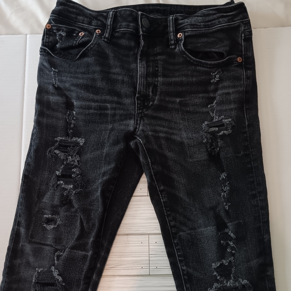 American Eagle Mens Jeans Size 31x30 Black Distressed Airflex